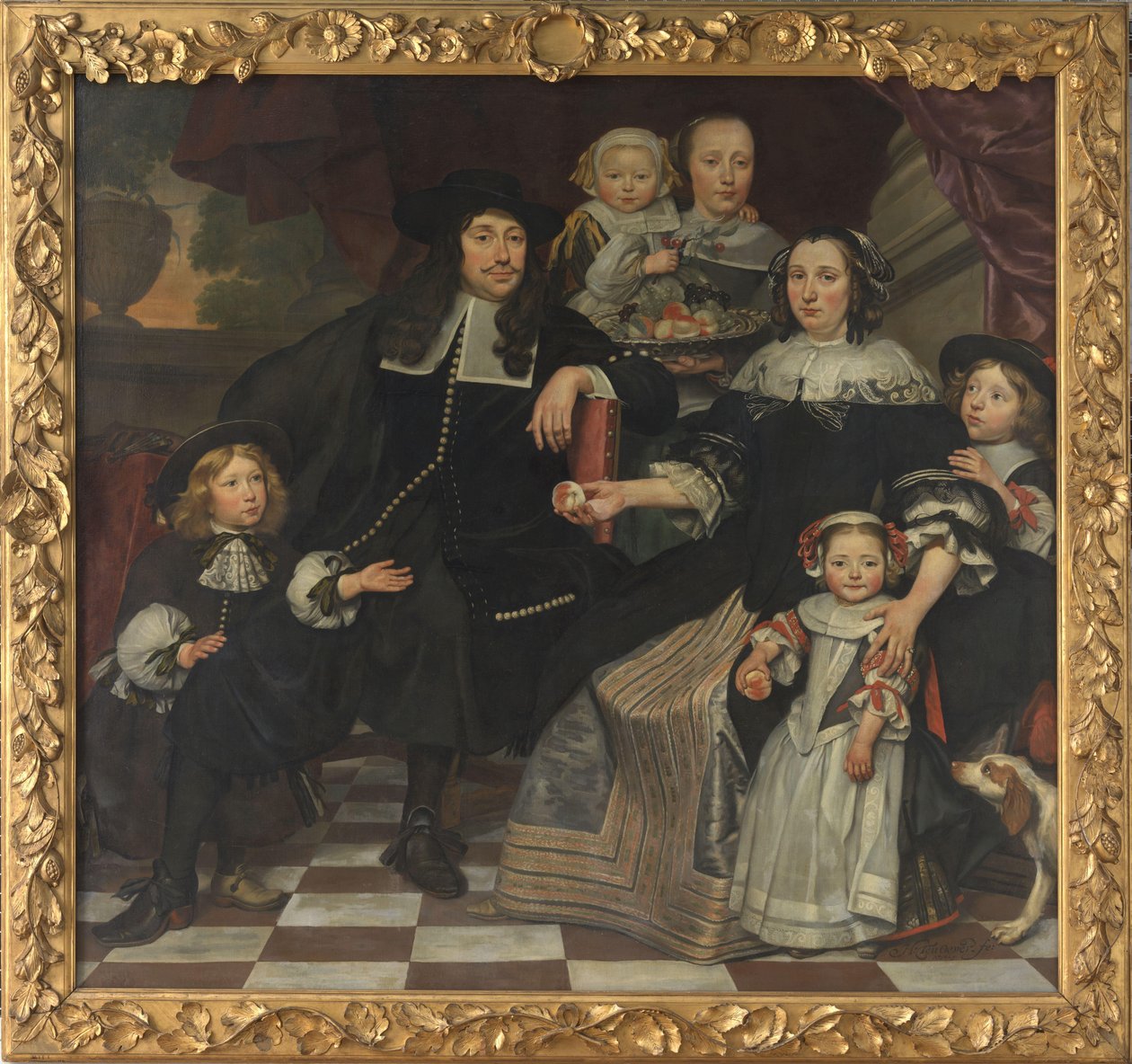 En familie på terrassen til et landsted av Hendrick ten Oever