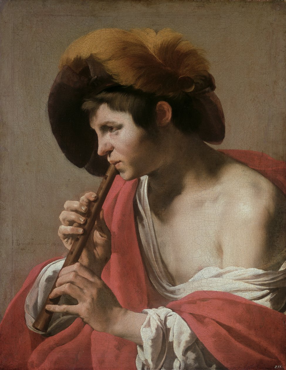 Knave spiller en blokkfløyte, 1621 av Hendrick ter Brugghen