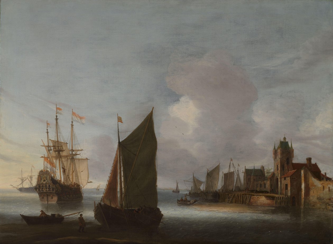 Skip nær Zierikzee med Zuidhavenpoort i bakgrunnen av Hendrick van Anthonissen