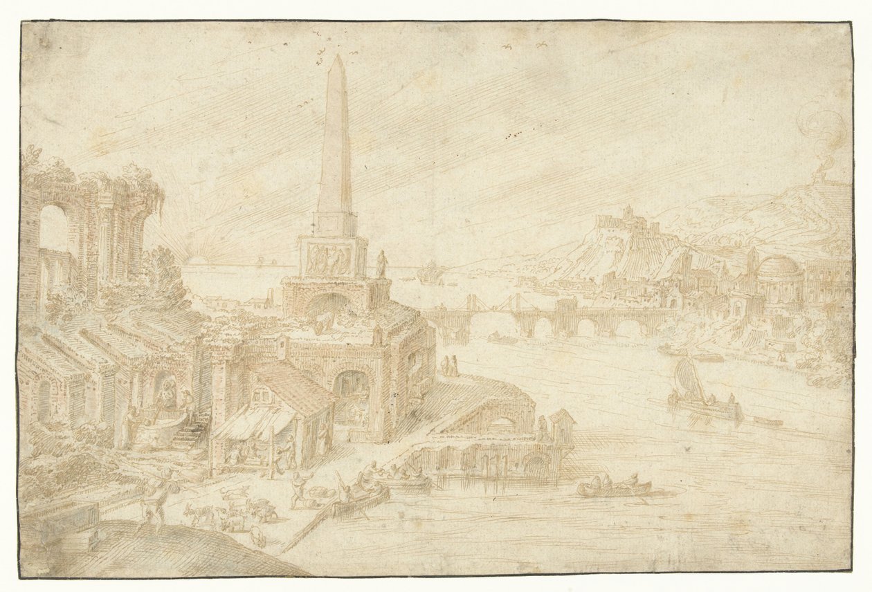 Obelisk ved siden av ruinene av regionene, landene, Fundorum (...) (serietittel) av Hendrick van Cleve