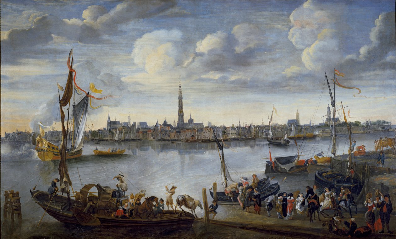 Utsikt over Antwerpens veier fra Vestbredden, post 1672 av Hendrick van Minderhout