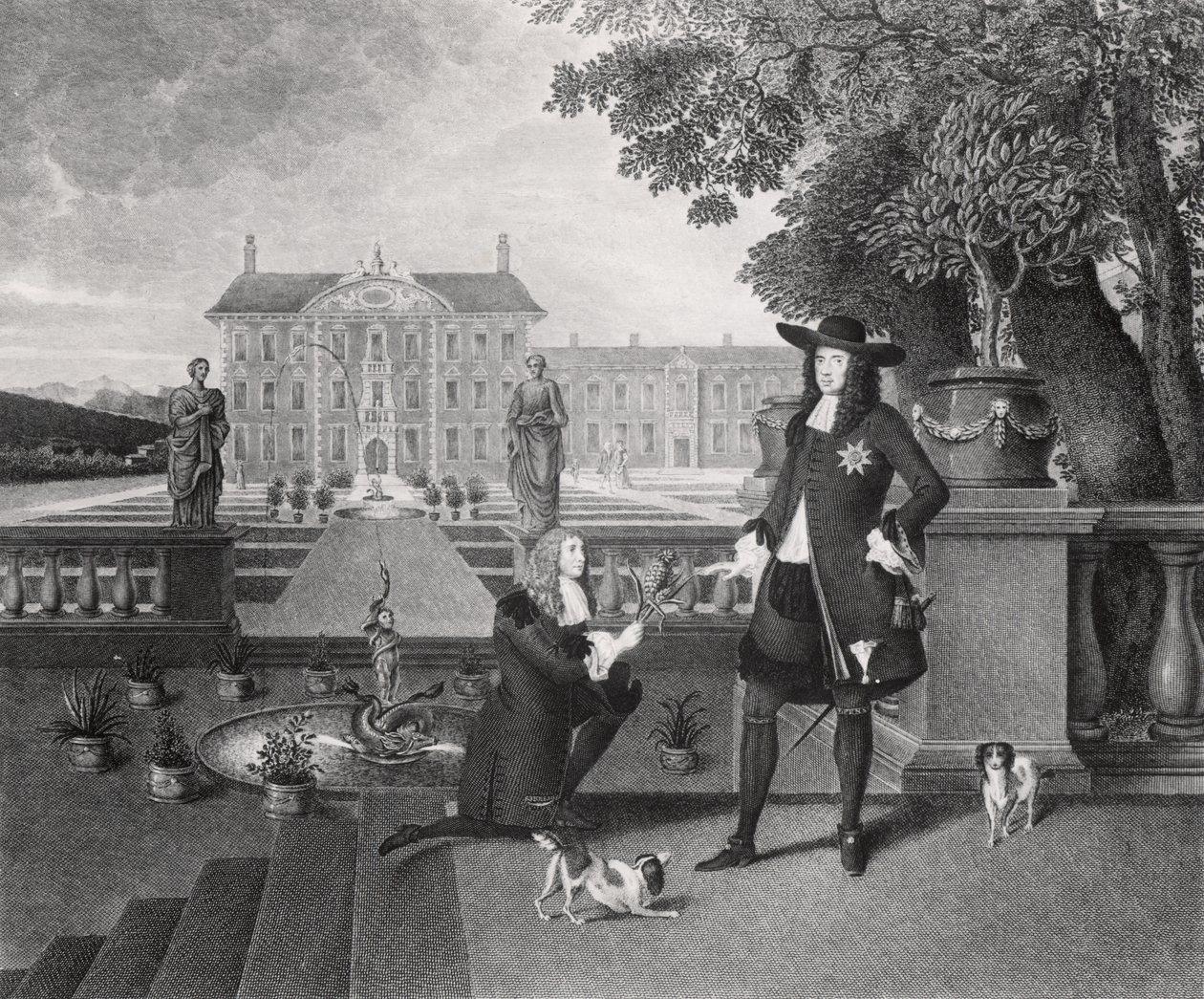 John Rose (ca. 1621-77) the King's Gardener, presenterer Charles II (1630-85) med den første ananas som ble dyrket i England, ved Dorney Court, ca. 1670 av Hendrick Danckerts