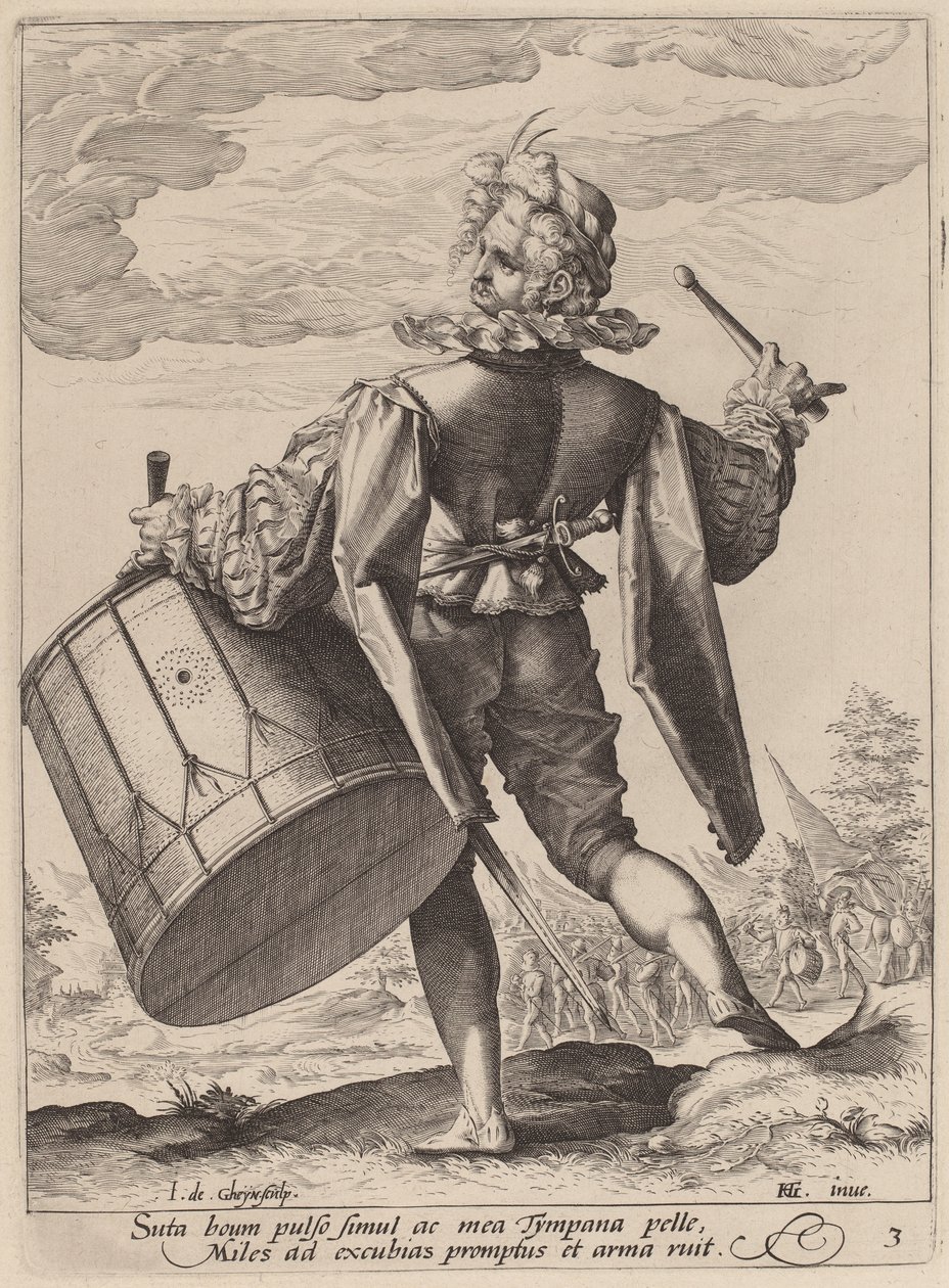 Trommeslager, gravert av Jacques II de Gheyn, 1587 (gravering på lagt papir) av Hendrik Goltzius