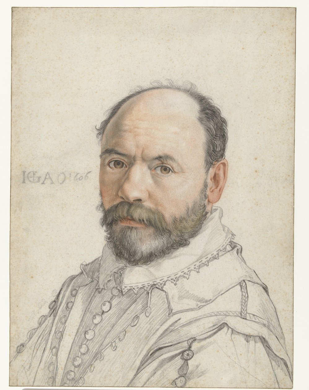 Portrett av Pierre Francheville (Francavilla), 1590-91 (kritt på papir) av Hendrik Goltzius