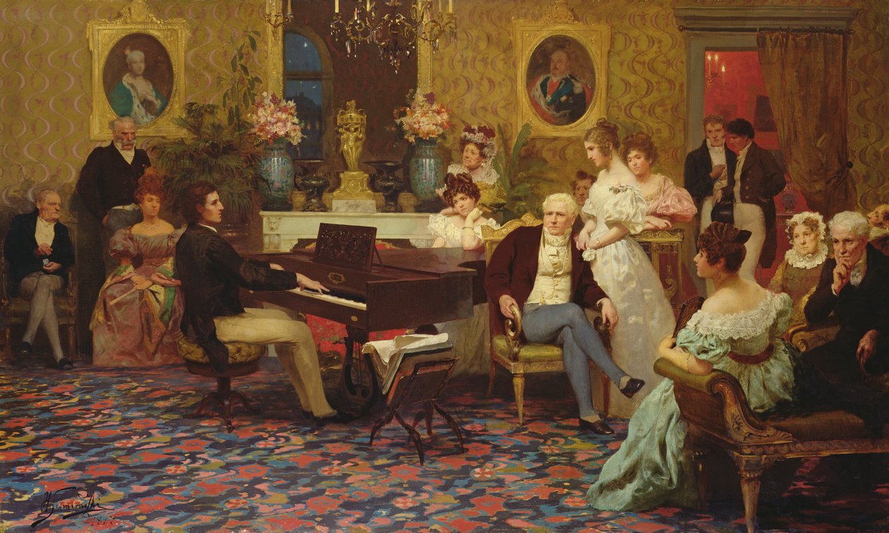 Chopin spiller piano i Prince Radziwills salong, 1887 av Henryk Siemiradzki