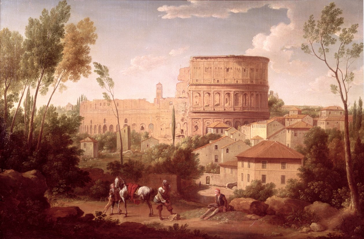 En utsikt over Colosseum med en reisende, 1731 av Hendrik van Lint