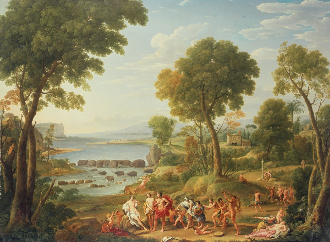 Klassisk scene med elefanter, 1700-tallet av Hendrik van Lint