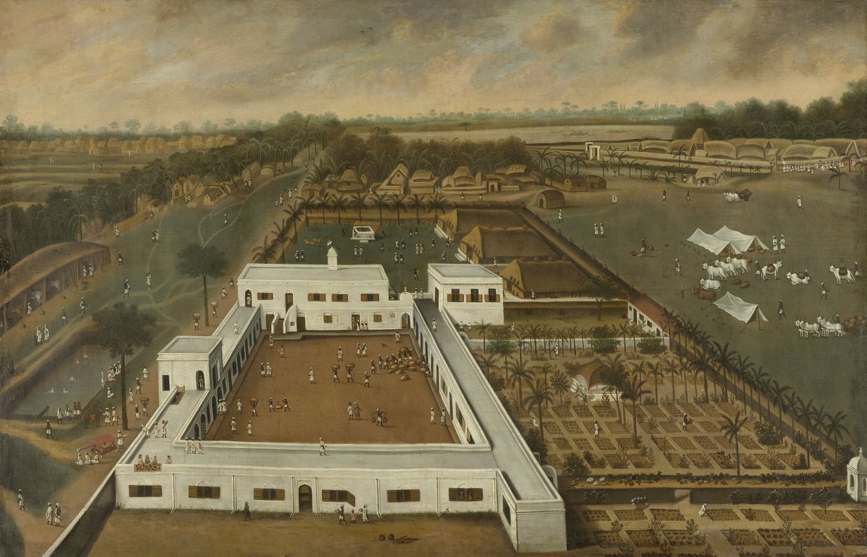 Nederlandsk plantasje i Bengal, sannsynligvis VOC-losjen Kazimbazar, 1665 av Hendrik van Schuylenburgh