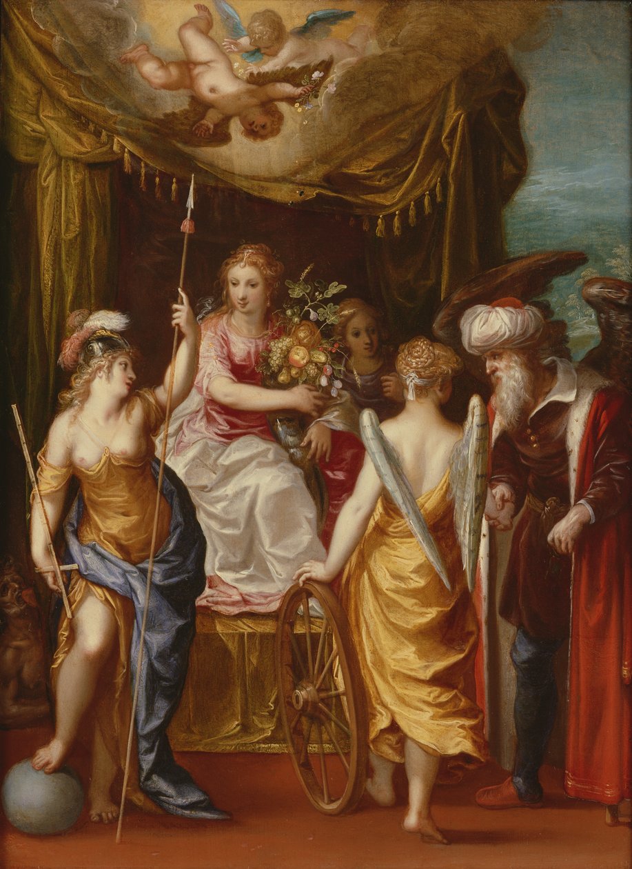 Minerva, Abundance and Fortune (olje på kobber) av Hendrik van the Elder Balen