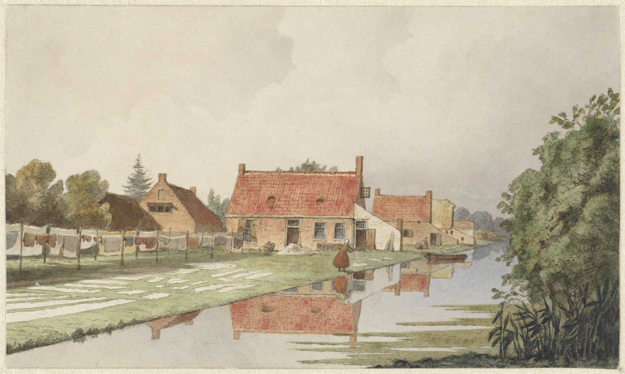 Blekeanlegg bak et skip av Hendrik Abraham Klinkhamer