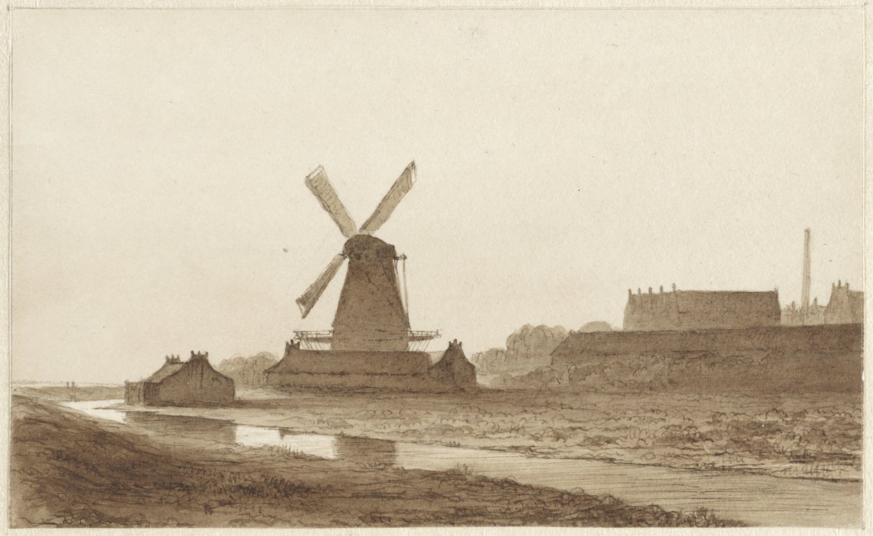 Vindmølle ved bolverket Het Blauwhoofd i Amsterdam av Hendrik Abraham Klinkhamer