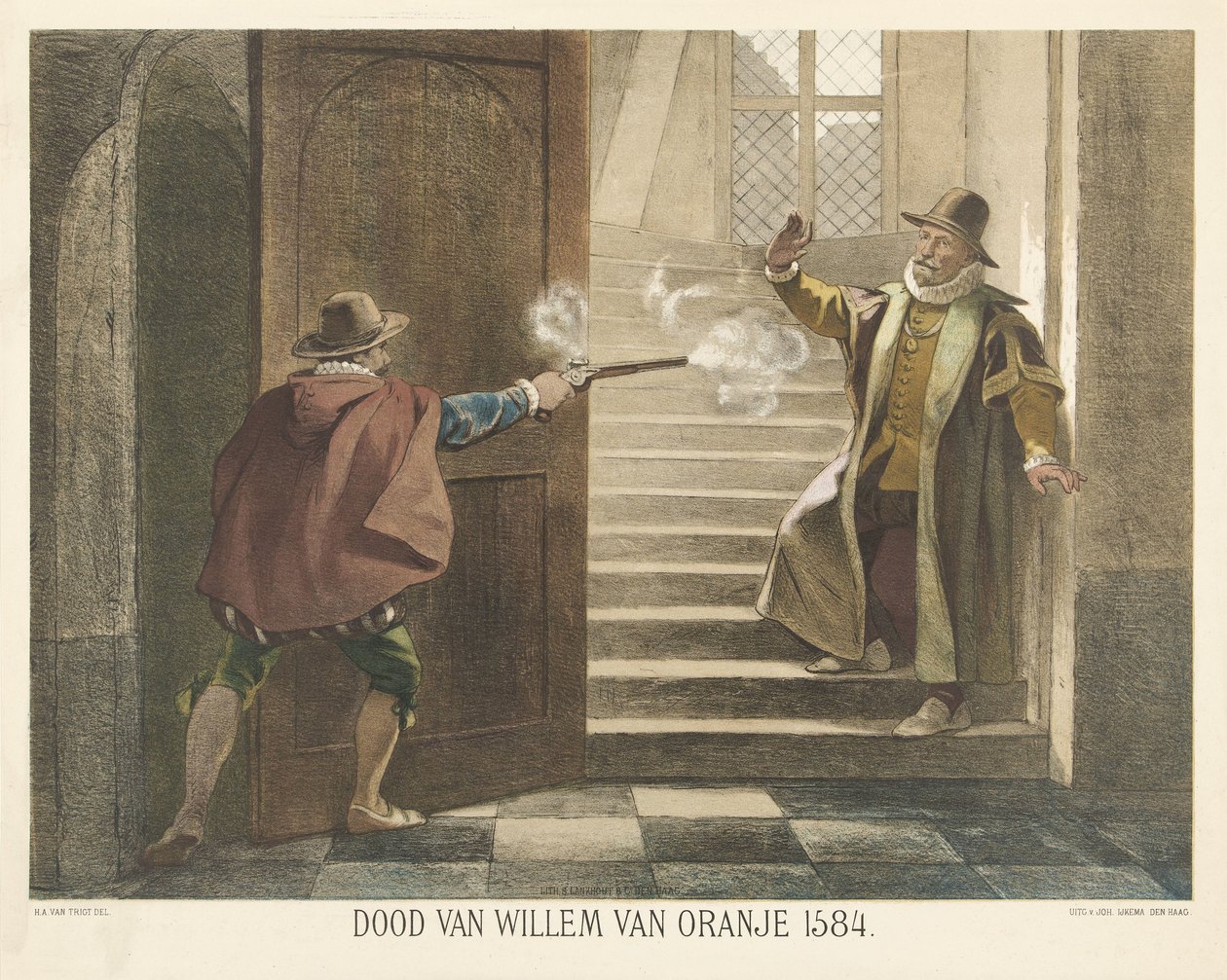Mordet på Vilhelm av Oransje, 1584 Vilhelm av Oransje død 1584 (tittel på objekt) av Hendrik Albert van Trigt
