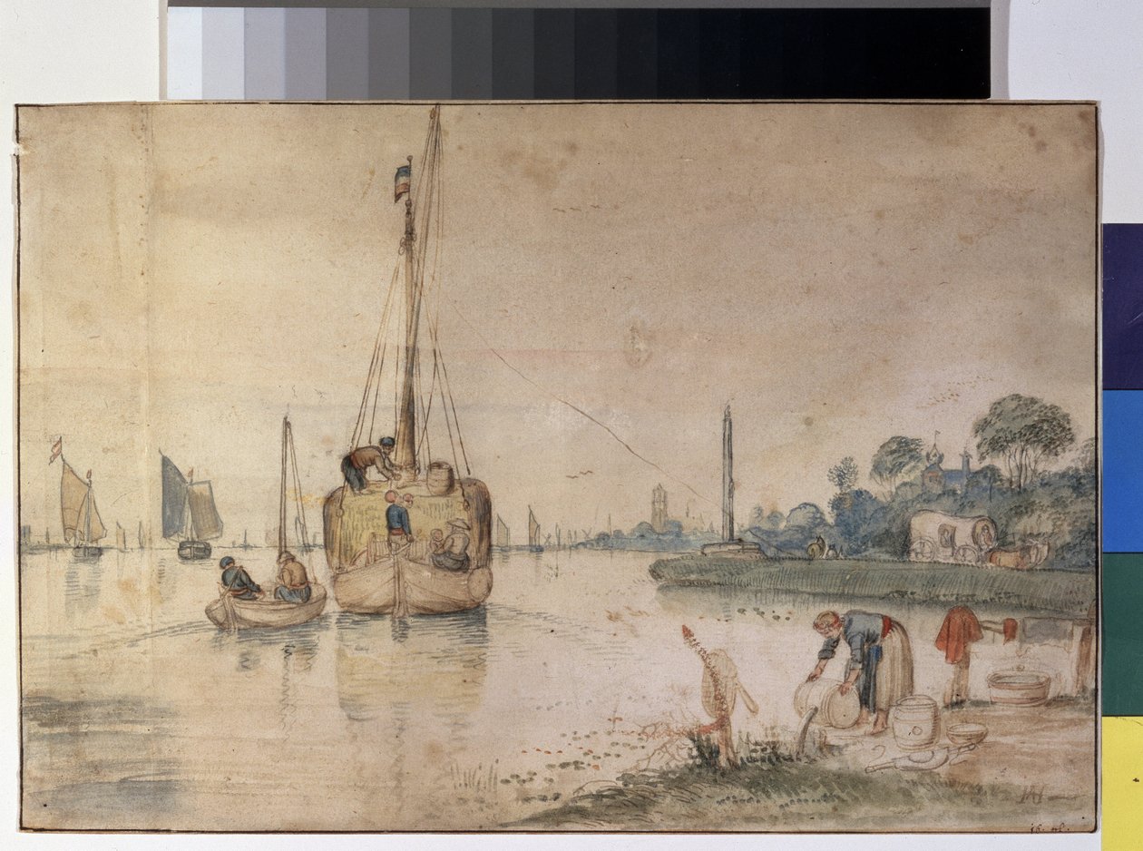 "En lekter som bærer høy" (En lekter med høy) Blekk- og akvarelltegning av Hendrick Avercamp (1585-1634) 1625-1630 Pushkin Museum of Fine Arts, Moskva av Hendrik Avercamp