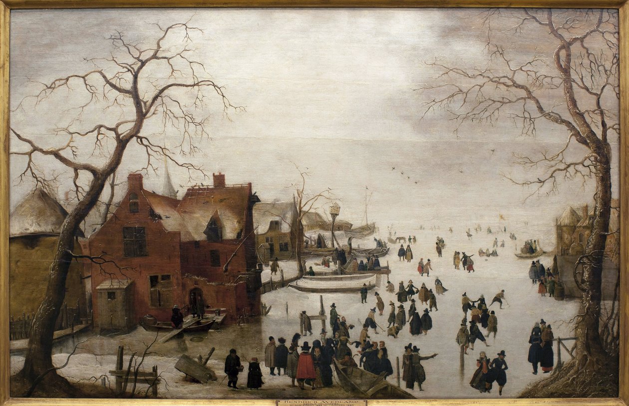 Vinterscene - Maleri av Hendrick Avercamp (1585-1634), olje på tre, cirka 1620 (Vinterscene, av Hendrick Avercamp, olje på panel, cirka 1620) - Musee d