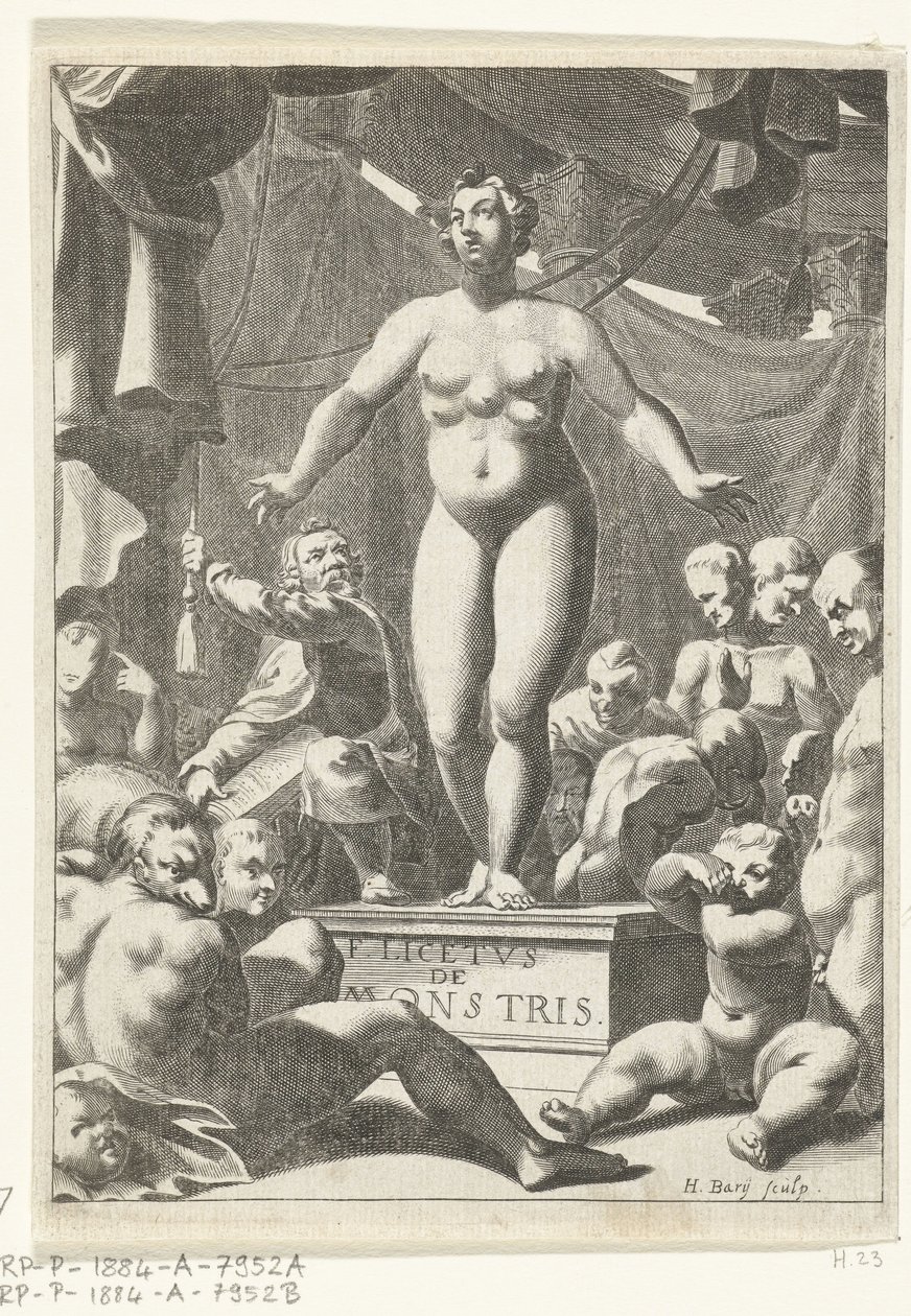Naken kvinne med fem barmer Tittelside for Fortunius Licetus, De Monstris, Amsterdam 1665 av Hendrik Bary