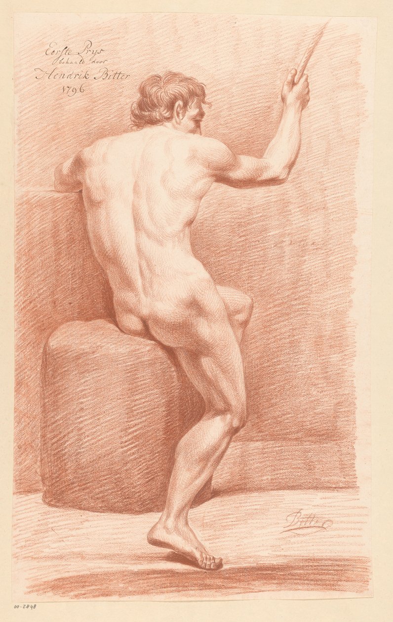 Sittende mann naken, sett fra baksiden (1. premie 1796) av Hendrik Bitter