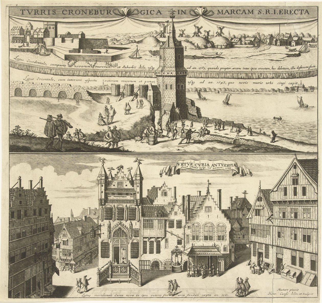 Utsikt over Kroonenburg og det gamle rådhuset i Antwerpen av Hendrik Causé