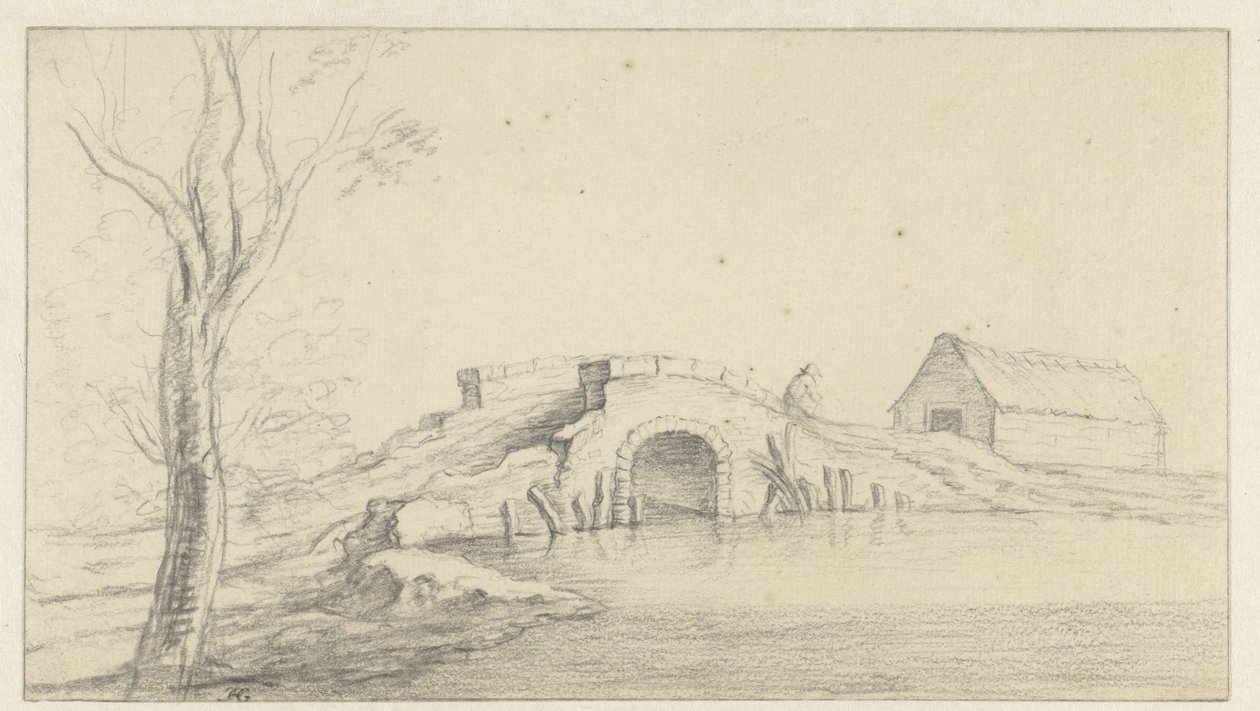 Landskap med falleferdig steinbru av Hendrik Chalon