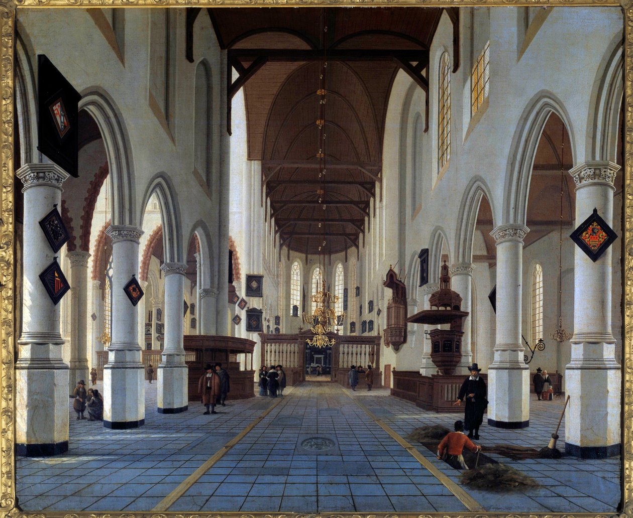 Kirkens indre utsikt (Oudekerk i Delft?) Maleri av Hendrick Cornelisz Van Vliet (1611/1612-1675) 1600-tallet Søn. 0,92x1,12 m av Hendrik Cornelisz. van Vliet