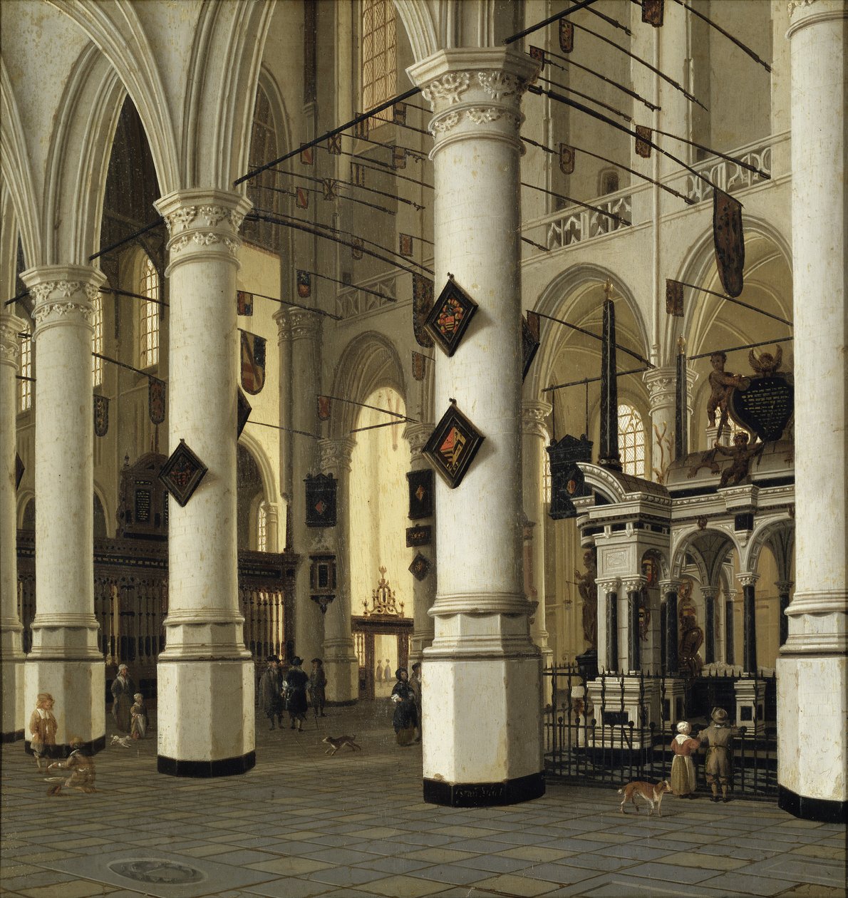 Interiør de la nouvelle eglise de Delft - Interiør i Nieuwe Kerk, Delft, av Vliet, Hendrick Cornelisz. fra (1611-1675). Olje-på-tre. Mål: 41x39 cm. Nasjonalmuseet Stockholm av Hendrik Cornelisz. van Vliet