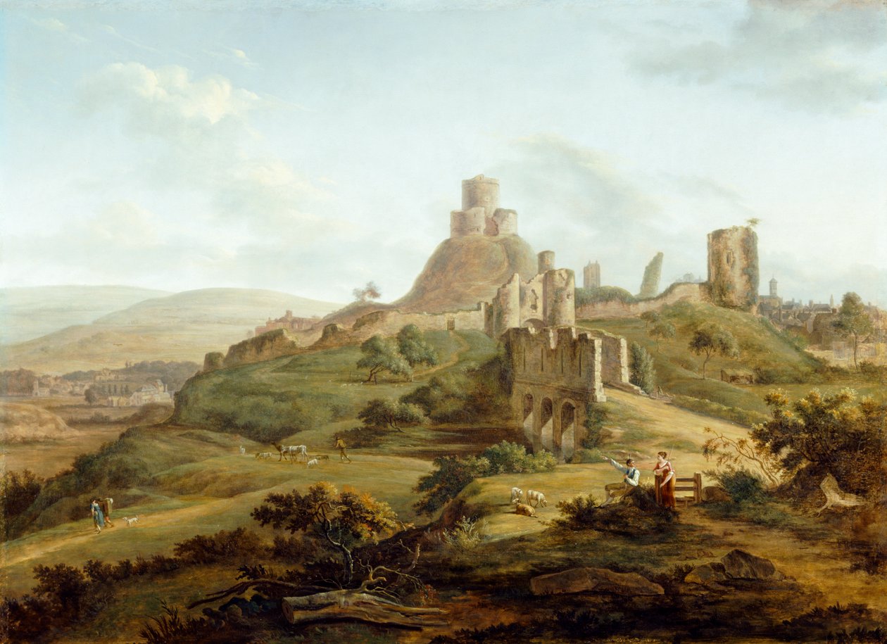 Utsikt over Launceston Castle fra sør av Hendrik Frans de Cort