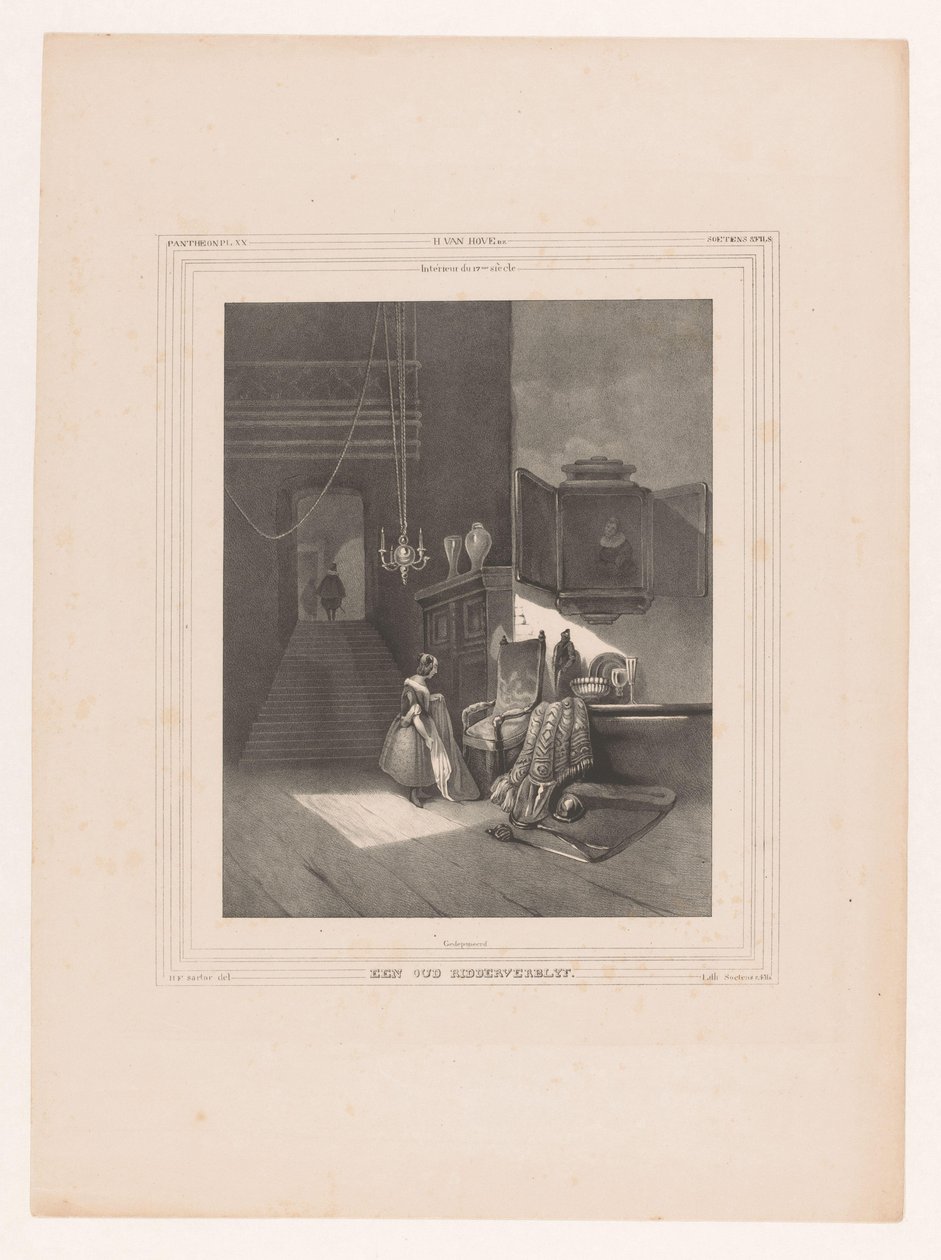 Kvinne i interiør Intérieur du 17me siècle / En gammel ridderbolig (tittel på objekt) av Hendrik Frederik Sartor