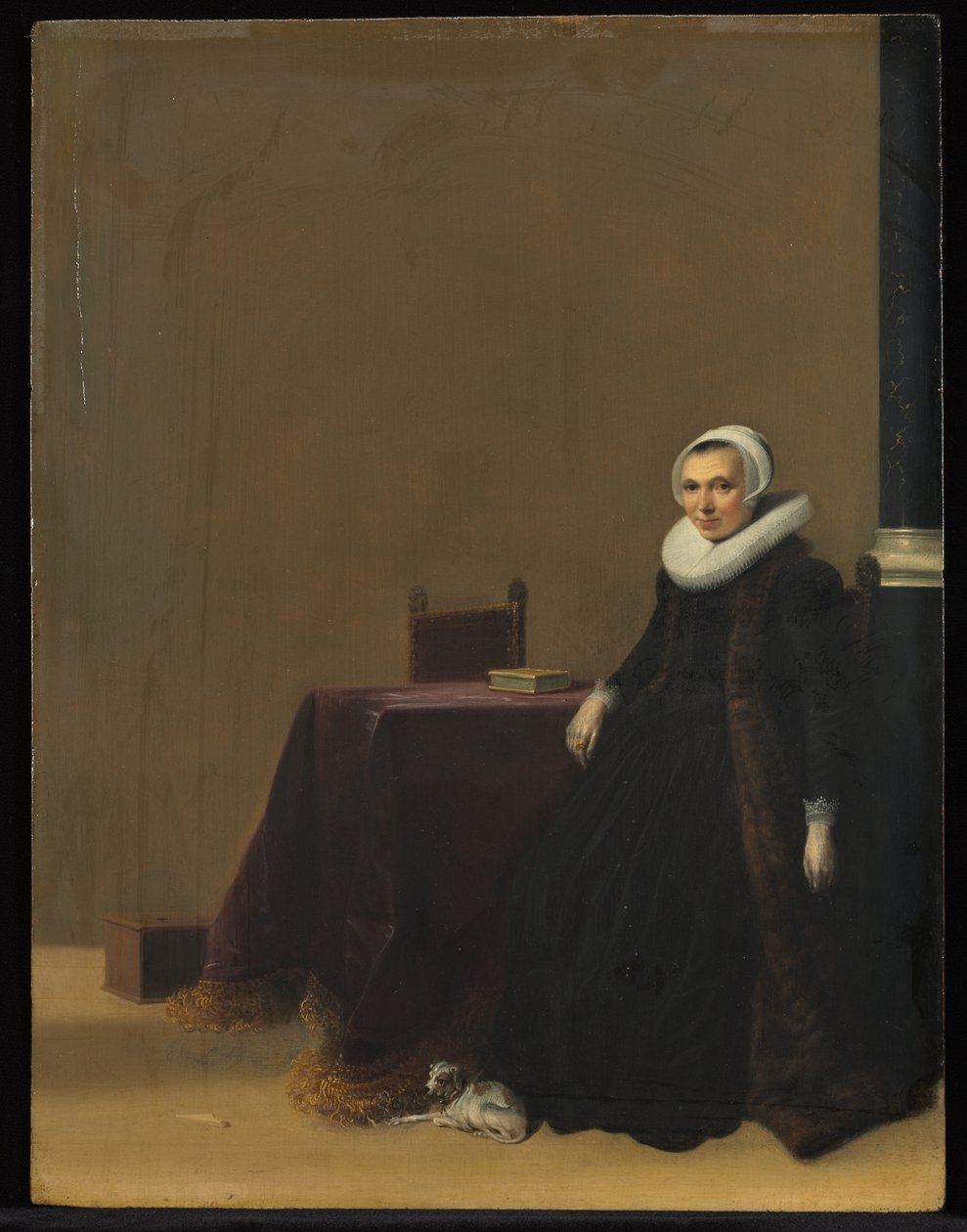 Portrett av en kvinne med en hund av Hendrik Gerritsz. Pot