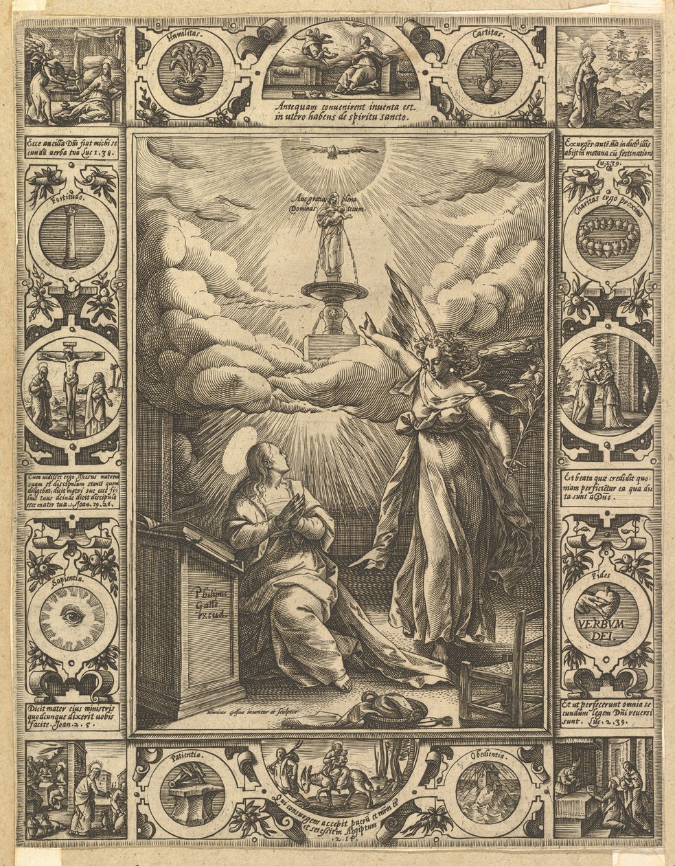 Ave Maria, fra allegoriske scener om Kristi liv, fra kristne og profane allegorier. av Hendrik Goltzius