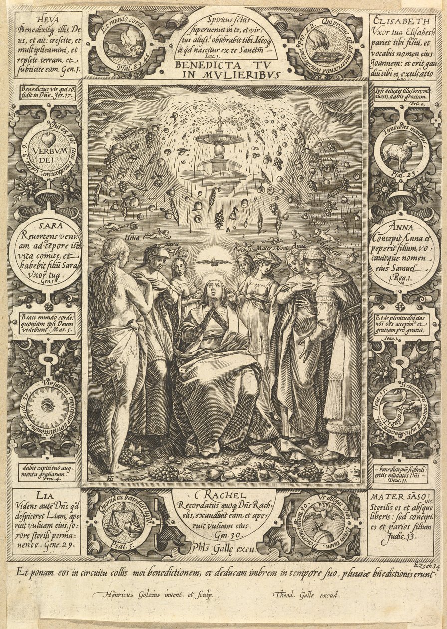Velsignet er du blant kvinner, fra kristne og profane allegorier. av Hendrik Goltzius