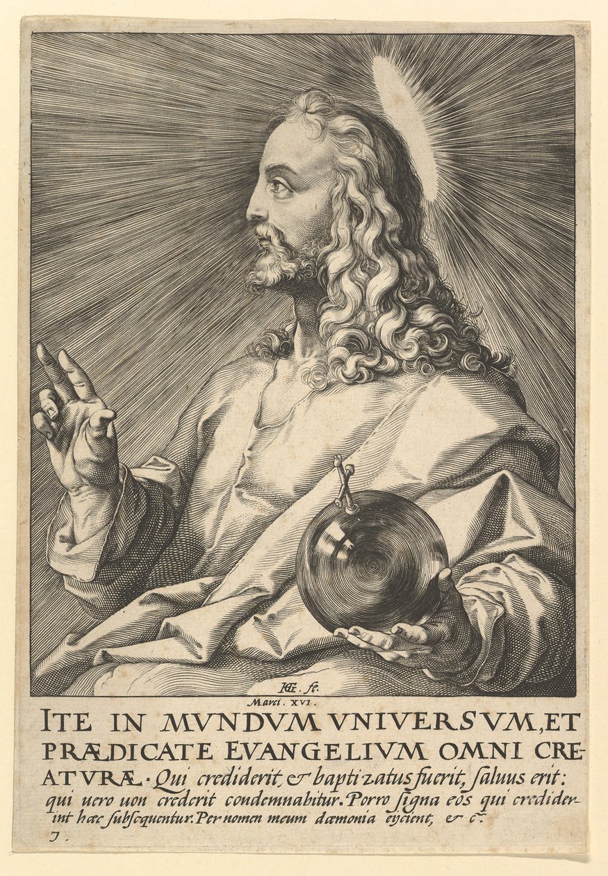 Kristus, fra Kristus, apostlene og den hellige Paulus med trosbekjennelsen, ca. 1589. av Hendrik Goltzius