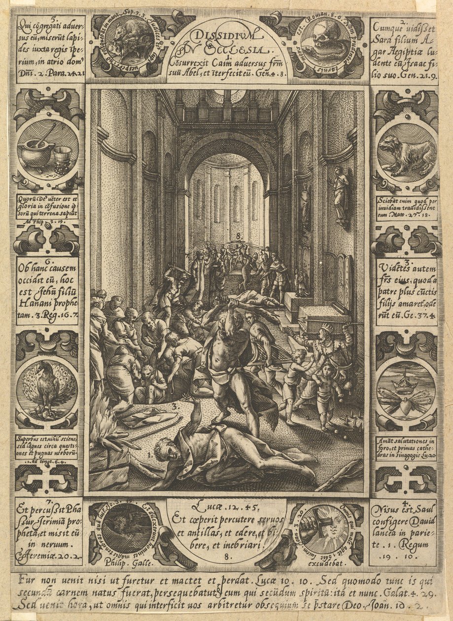 Uenighet i kirken Dissidium i kirken, ca. 1578 av Hendrik Goltzius