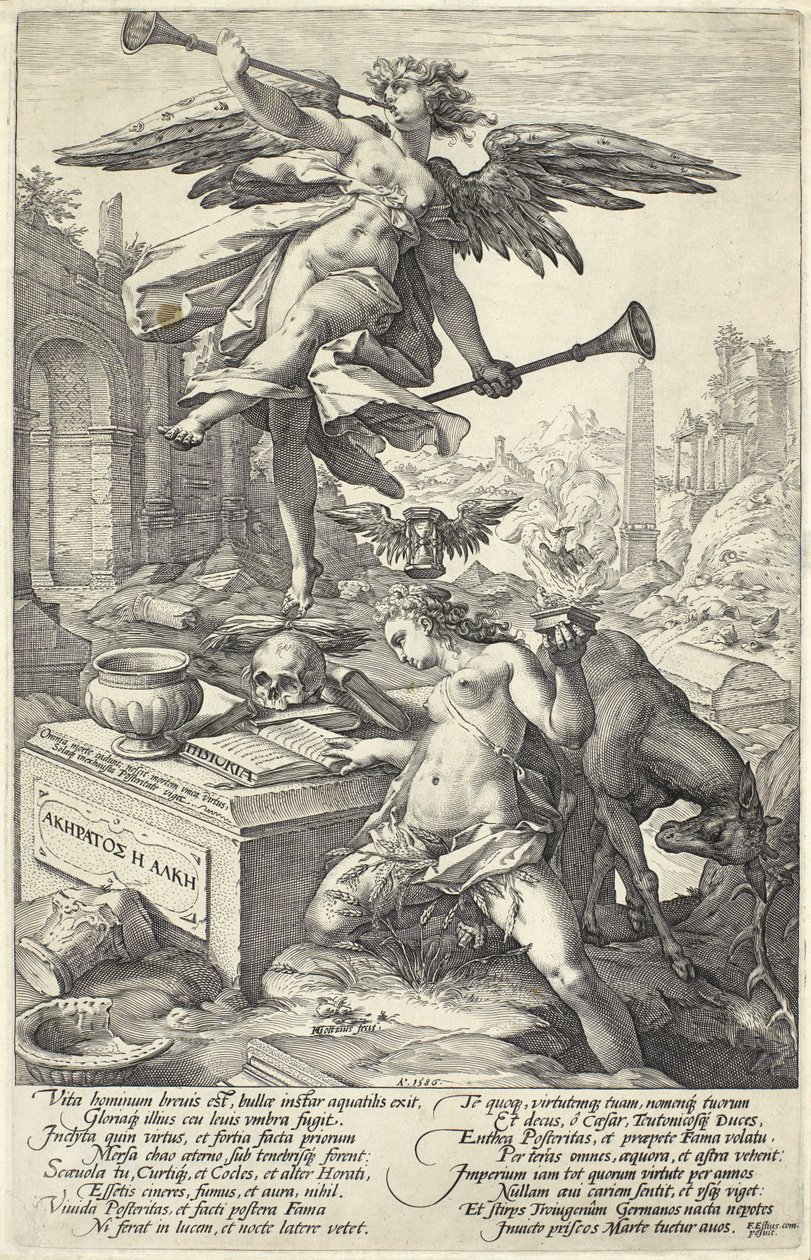 Berømmelse og historie, fra romerske helter, 1586 av Hendrik Goltzius