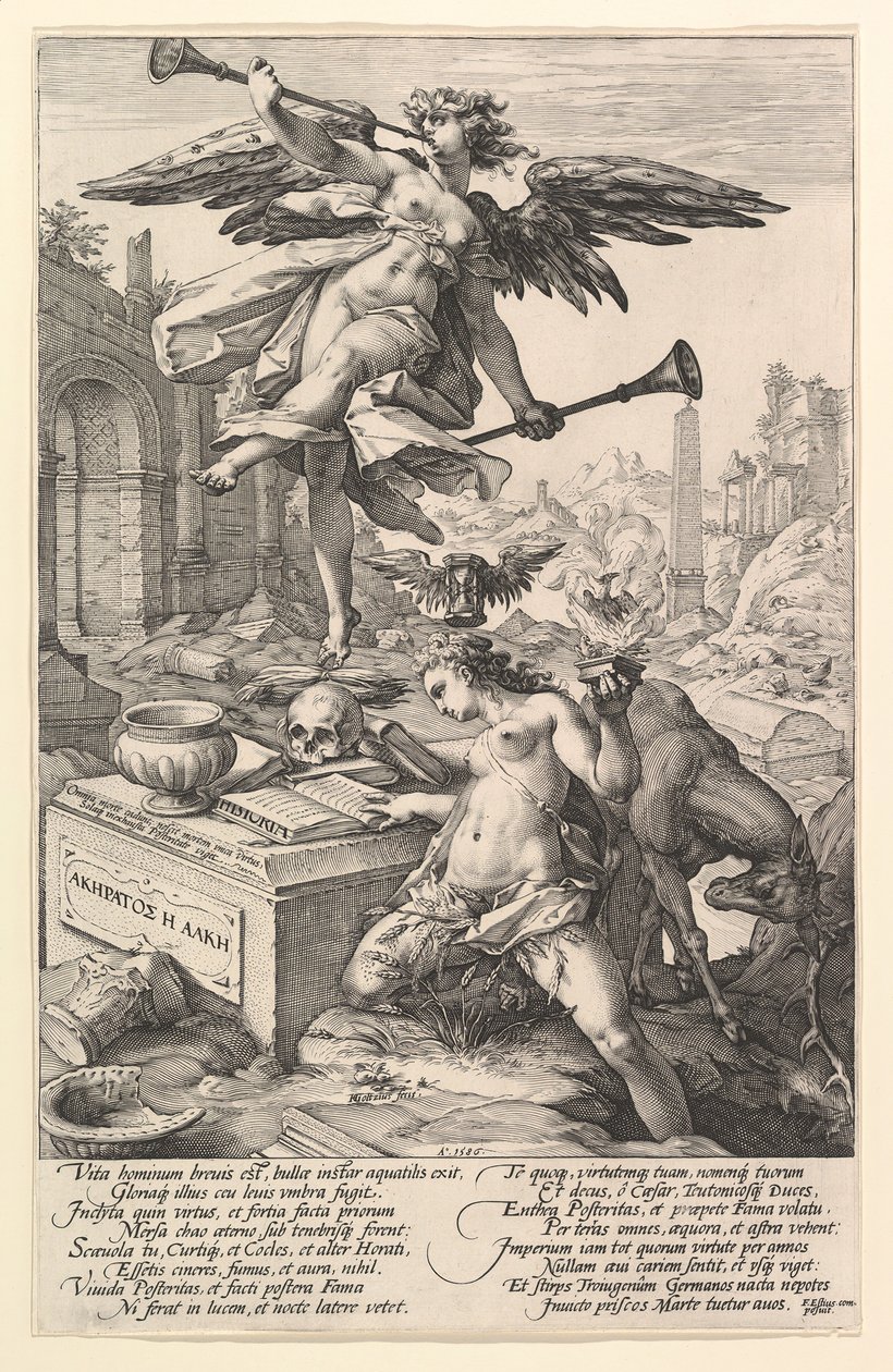 Berømmelse og historie, fra serien The Roman Heroes, 1586. av Hendrik Goltzius