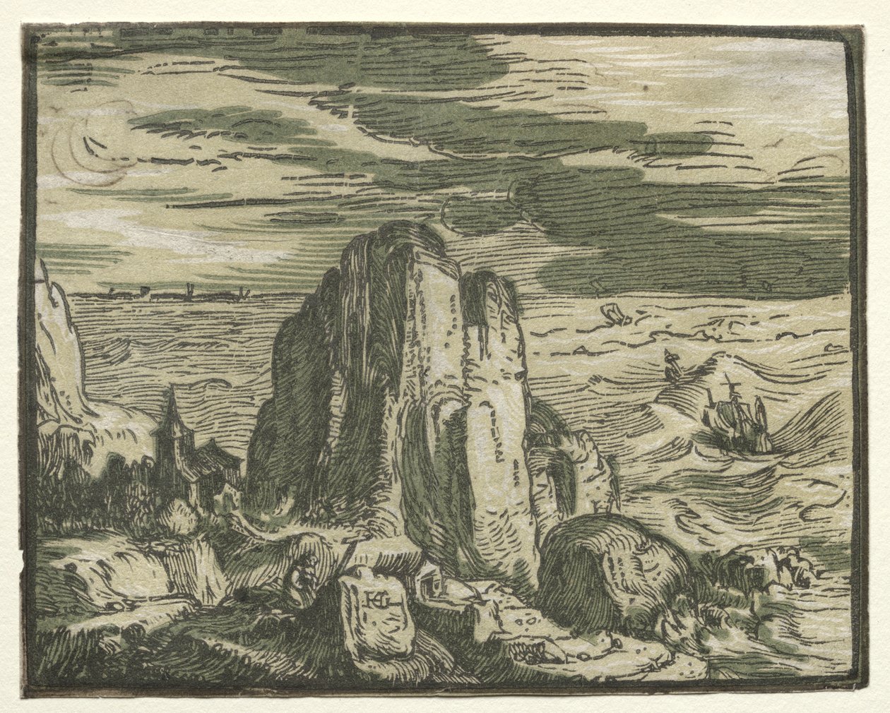 Fra et sett med 4 landskap: Cliffon ved kysten. av Hendrik Goltzius