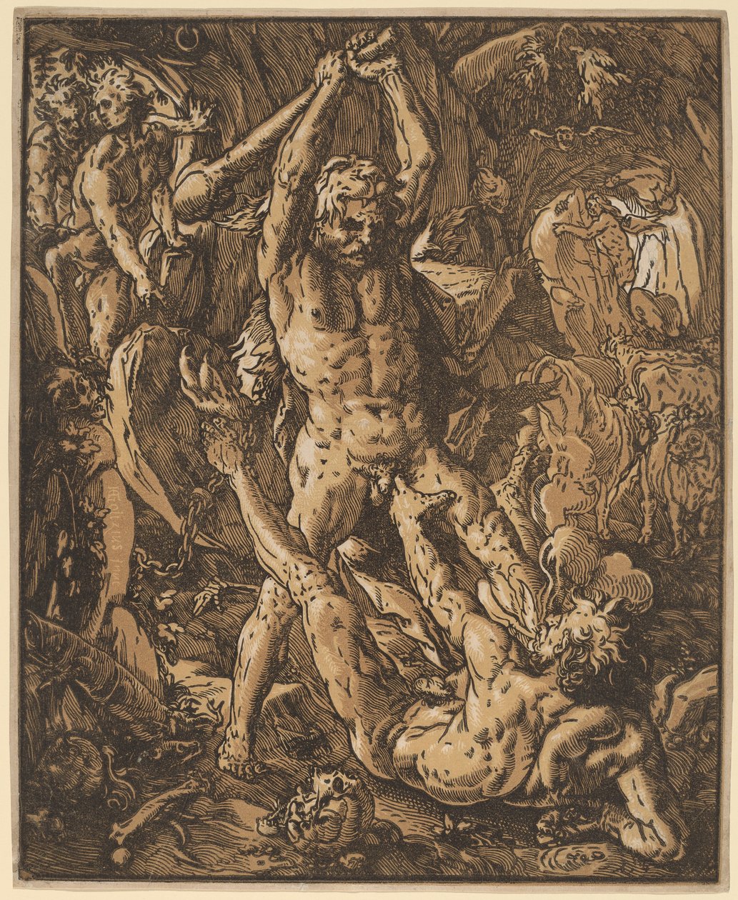 Hercules dreper Cacus av Hendrik Goltzius