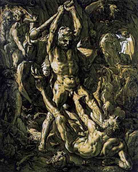 Hercules dreper Cacus av Hendrik Goltzius