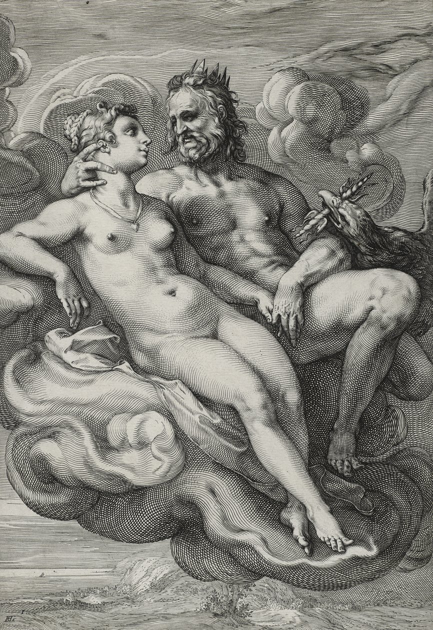 Jupiter og Juno, ca. 1593-94 (gravering på lagt papir) av Hendrik Goltzius