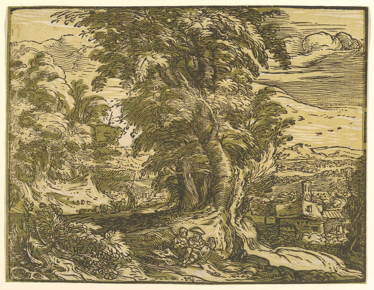 Landskap med sittende par, etter 1595. av Hendrik Goltzius