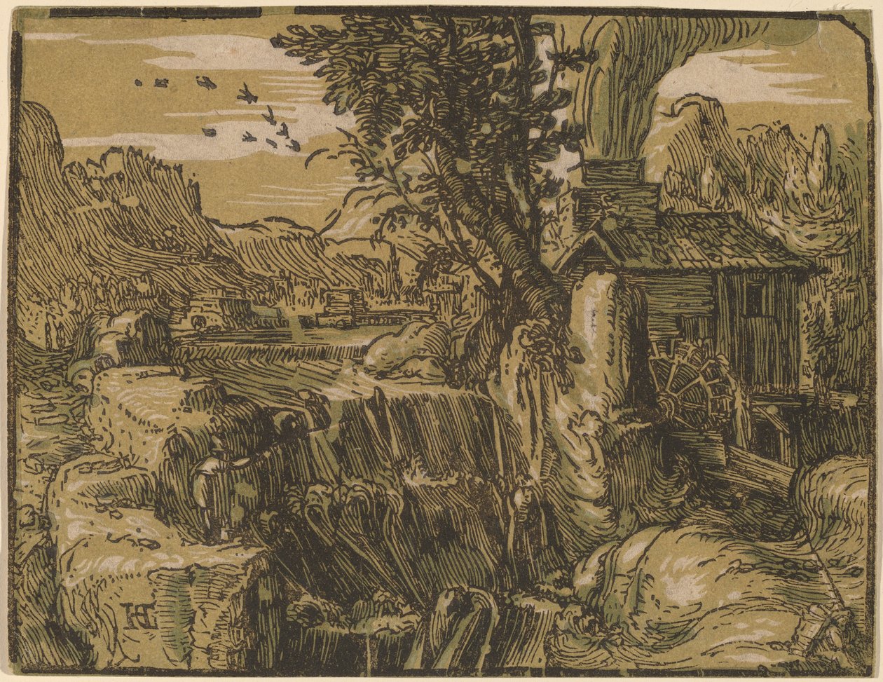 Landskap med en foss av Hendrik Goltzius