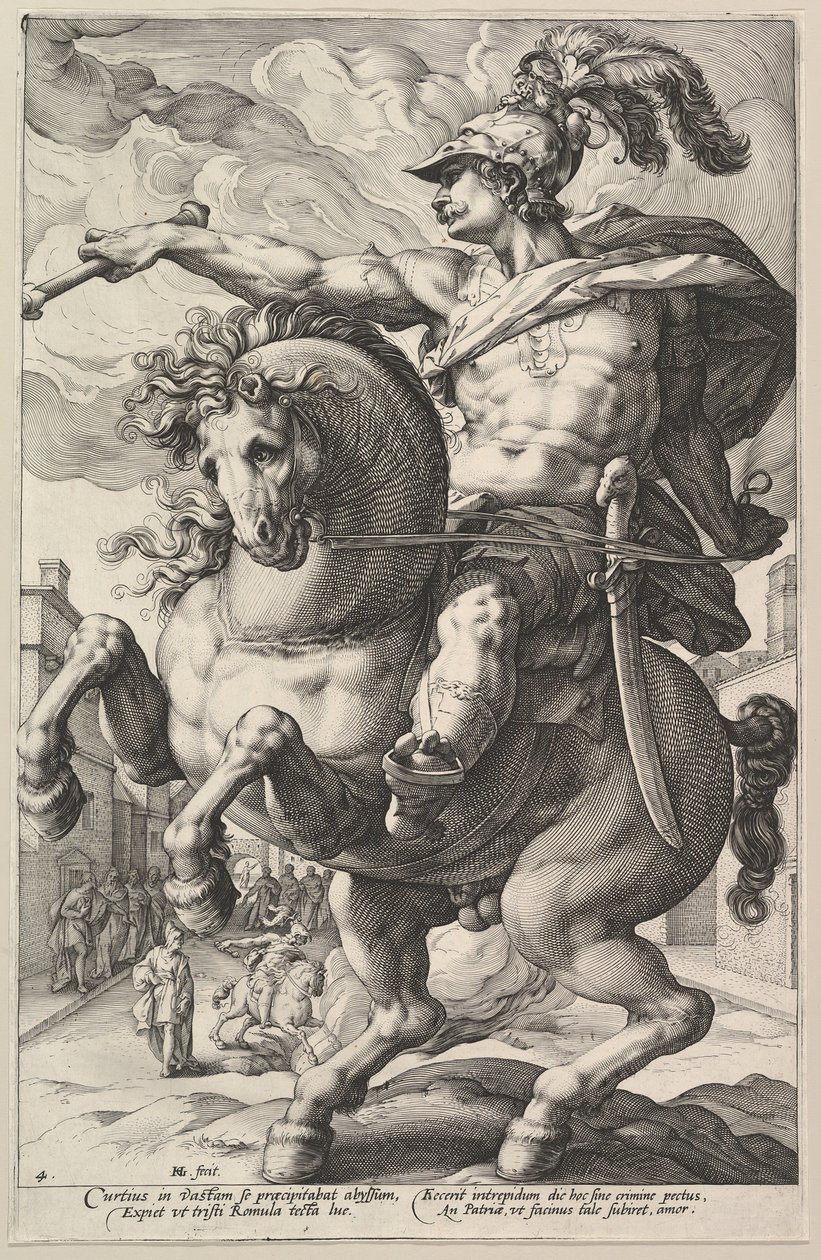 Marcus Curtius, fra serien The Roman Heroes, 1586. av Hendrik Goltzius