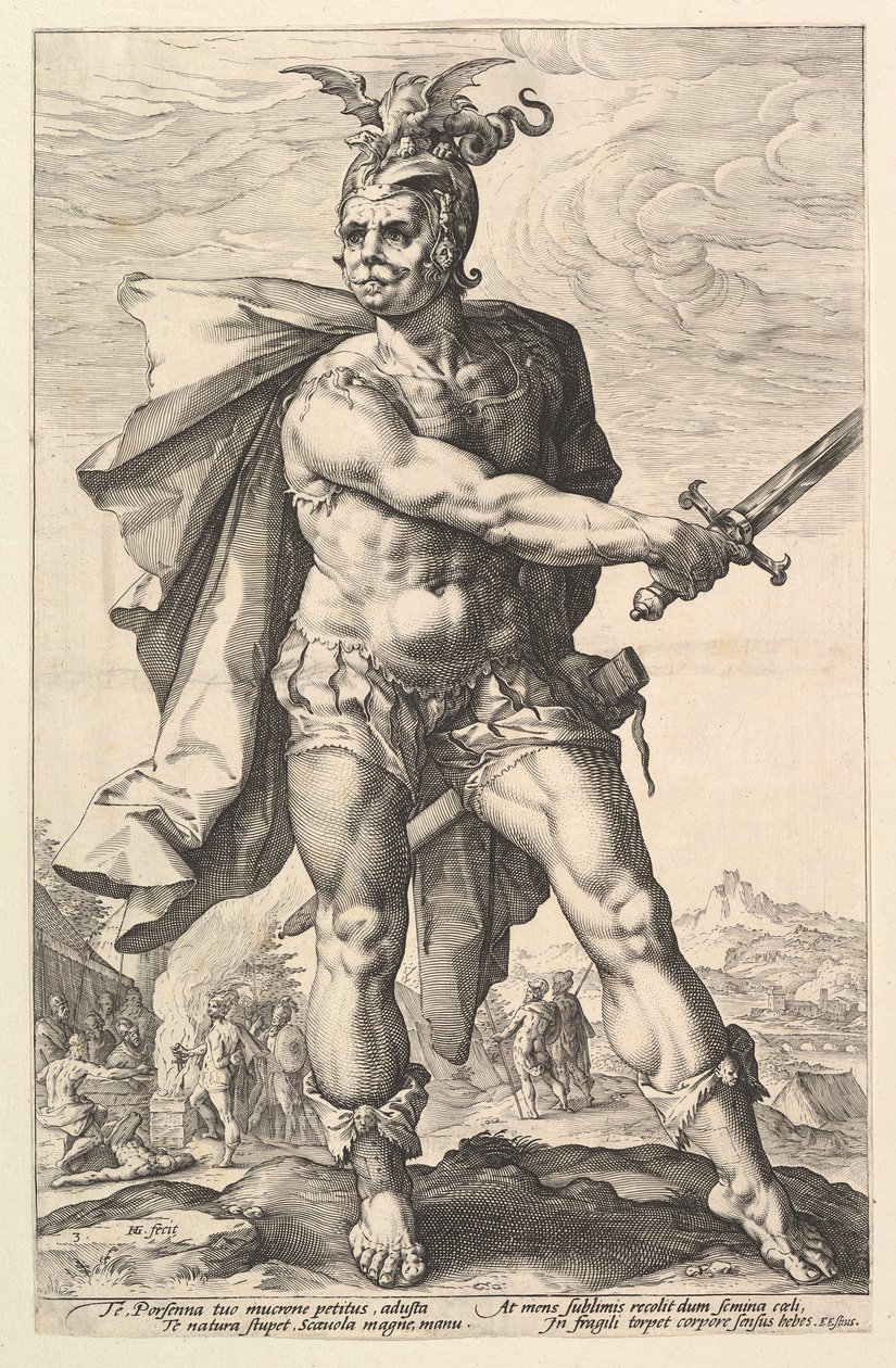Mucius Scaevola, fra serien The Roman Heroes, 1586 av Hendrik Goltzius