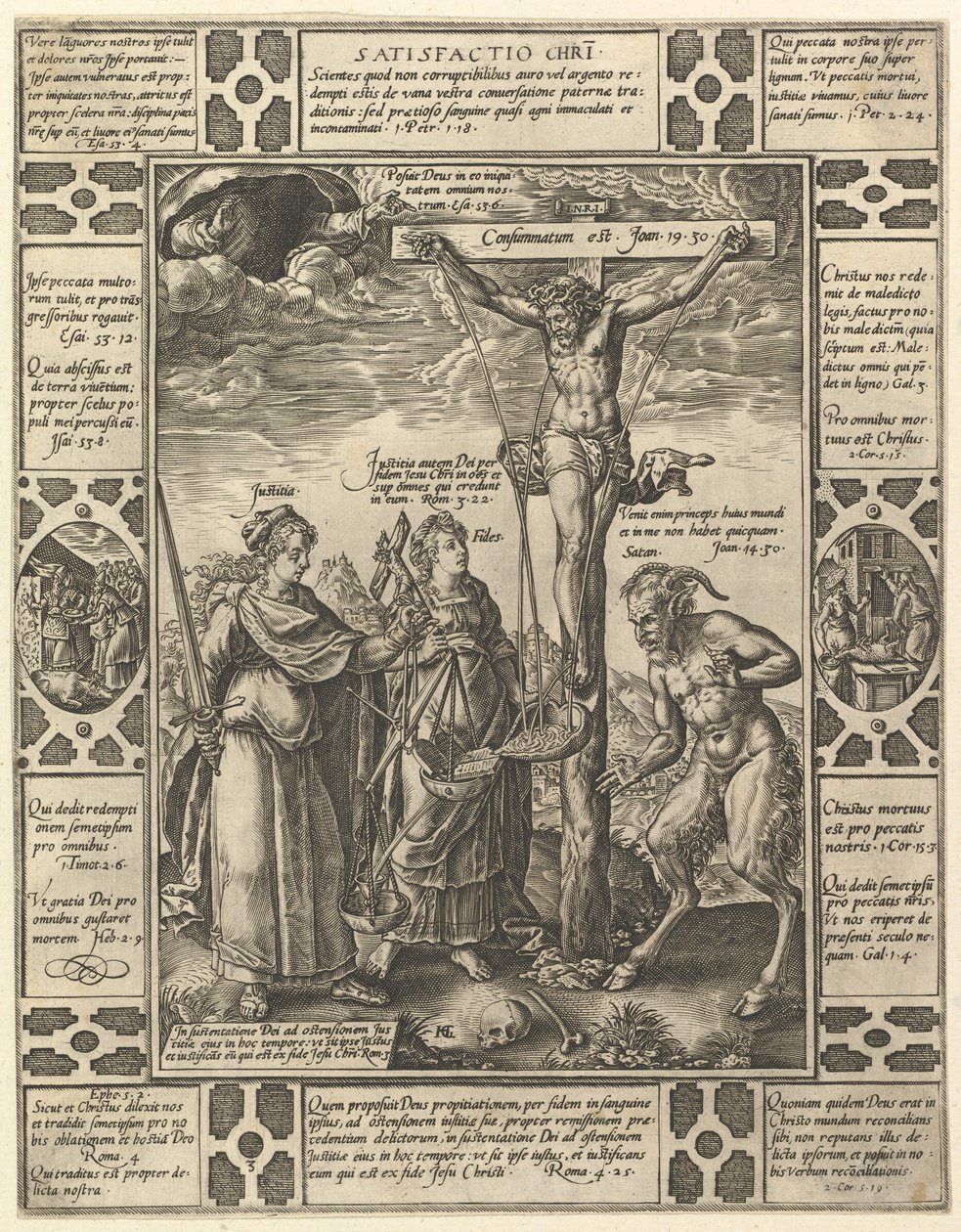 Satisfactio Christi, fra Allegories of the Christian Faith, fra Christian and Profane Allego.... av Hendrik Goltzius