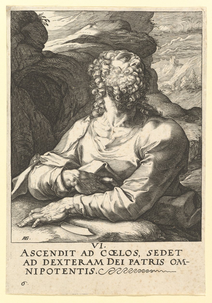 St. Bartolomeus, fra Kristus, apostlene og St. Paulus med trosbekjennelsen, ca. 1589. av Hendrik Goltzius