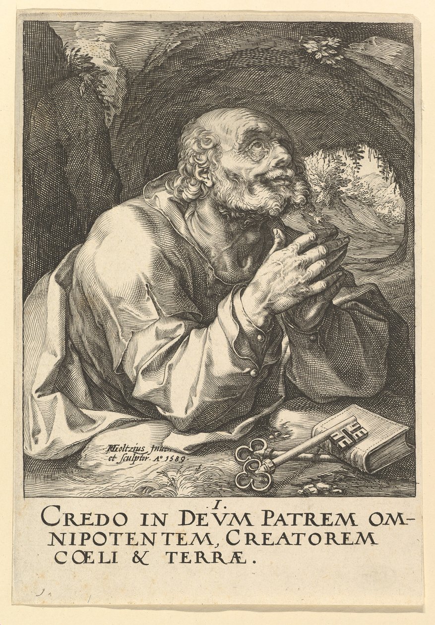 St. Peter, fra Kristus, apostlene og St. Paulus med trosbekjennelsen, 1589. av Hendrik Goltzius