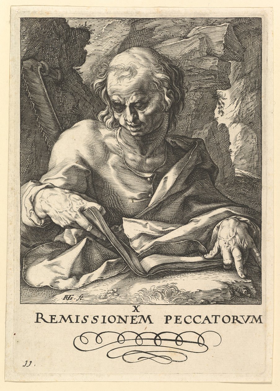 St. Simon, fra Kristus, apostlene og St. Paulus med trosbekjennelsen, ca. 1589. av Hendrik Goltzius