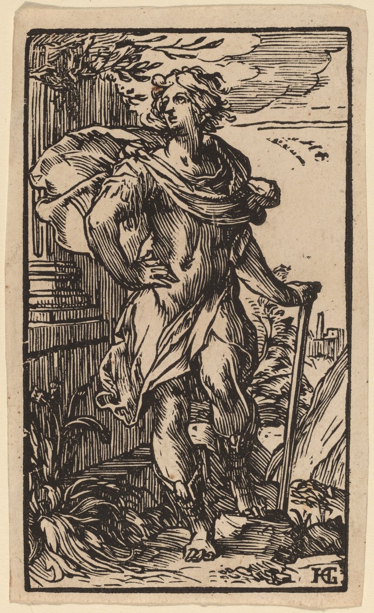 Stående ung mann med stokk av Hendrik Goltzius