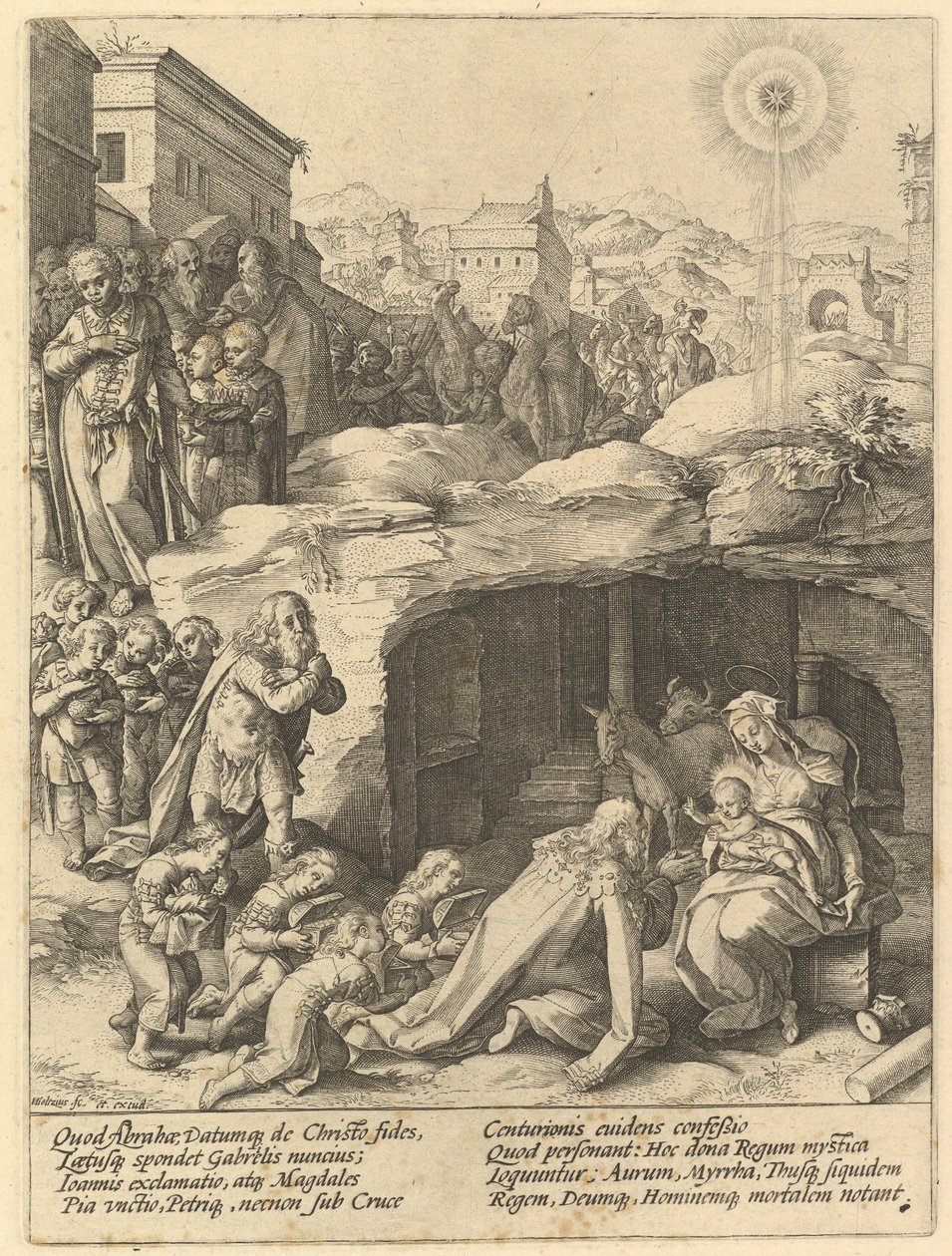 Tilbedelsen av magiene, ca. 1585. av Hendrik Goltzius