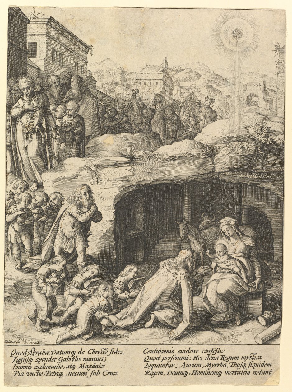 Tilbedelsen av magiene, ca. 1585. av Hendrik Goltzius
