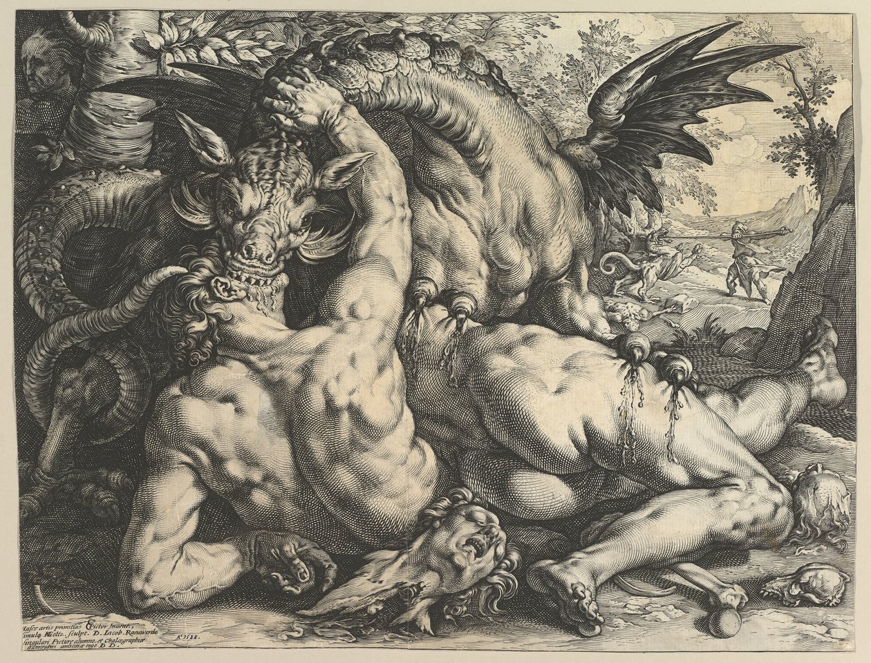 The Dragon Devouring the Companions of Cadmus, 1588. av Hendrik Goltzius