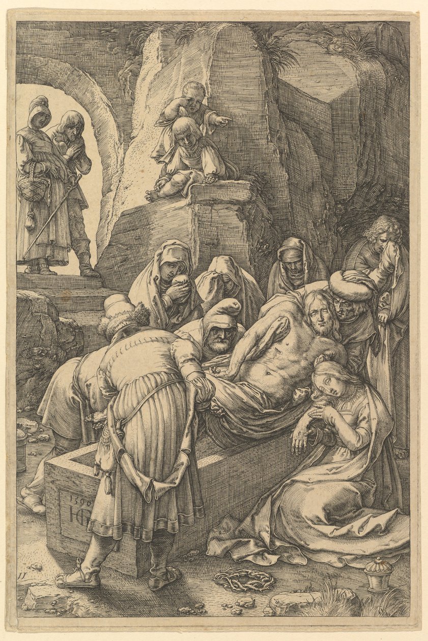 Gravleggingen, fra The Passion of Christ, 1596. av Hendrik Goltzius